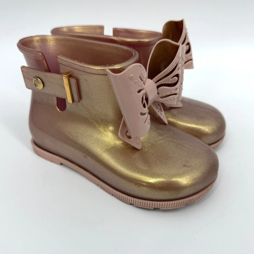 Mini Melissa‎ Girl's Sugar Rain Bow Boots Rose Gold Sz 10